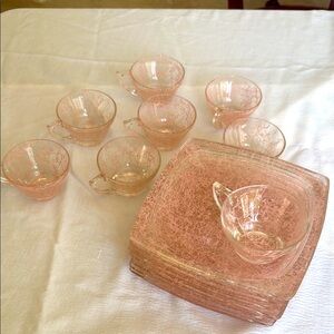 Elegant Pink Glass Tea Set